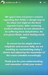 Don Felder's team released an official statement on his medical incident that occurred on stage at the Rock Legends Cruise. They attest that he was dehydrated, sought medical help, and is currently on the mend. (Image via Instagram/@donfeldermusic)